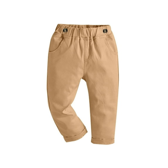 Efsteb Kids Boys Suits Pants Elastic Waisted Casual Solid Color Pants Fashion Cute School Uniform Suit Trousers (Khaki,6 Months)