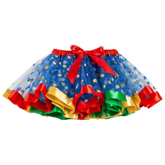 Efsteb Kids Christmas Tulle Tutu Skirt Layered Polka Dots Tutus Festival Outfit Tutu Xmas Costume for Toddler Girls (Blue,7 Years)