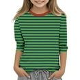 thumbnail image 1 of Efsteb Kids Girls 3/4 Sleeve T Shirts Casual Summer Round Neck Three-quarter Sleeve Tops Comfy Cute Striped Print Loose Blouses(Green,4 Years ), 1 of 5