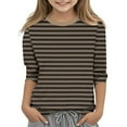 thumbnail image 1 of Efsteb Kids Girls 3/4 Sleeve T Shirts Cute Striped Print Casual Summer Round Neck Three-quarter Sleeve Tops Loose Comfy Tee Shirt(Coffee,11 Years ), 1 of 5
