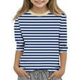 thumbnail image 1 of Efsteb Kids Girls 3/4 Sleeve T Shirts Summer Round Neck Three-quarter Sleeve Tops Comfy Cute Striped Print Casual Loose Tee Shirt(Blue,7 Years ), 1 of 5