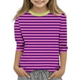thumbnail image 1 of Efsteb Kids Girls 3/4 Sleeve T Shirts Summer Round Neck Three-quarter Sleeve Tops Comfy Cute Striped Print Casual Loose Tee Shirt(Hot Pink,3 Years ), 1 of 5