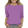 thumbnail image 1 of Efsteb Kids Girls 3/4 Sleeve T Shirts Summer Round Neck Three-quarter Sleeve Tops Comfy Cute Striped Print Casual Loose Tee Shirt(Purple,3 Years ), 1 of 5
