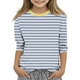 thumbnail image 1 of Efsteb Kids Girls 3/4 Sleeve Tops Loose Casual Summer Round Neck Three-quarter Sleeve Tops Comfy Cute Striped Print Blouses(Blue,4 Years ), 1 of 5