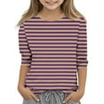 thumbnail image 1 of Efsteb Kids Girls 3/4 Sleeve Tops Loose Casual Summer Round Neck Three-quarter Sleeve Tops Comfy Cute Striped Print Blouses(Purple,4 Years ), 1 of 5