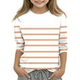 thumbnail image 1 of Efsteb Kids Girls 3/4 Sleeve Tshirt Round Neck Three-quarter Sleeve Tops Comfy Loose Summer Cute Striped Print Casual Blouses(Orange,4-5 Years ), 1 of 4