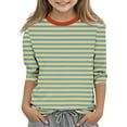 thumbnail image 1 of Efsteb Kids Girls 3/4 Sleeve Tshirt Summer Round Neck Three-quarter Sleeve Tops Comfy Cute Striped Print Loose Casual Blouses(Red,5 Years ), 1 of 5