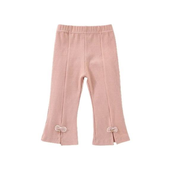 Efsteb Kids Girls Bell-bottomed Pants Elastic Waistband Spring Girl Bow Casual Pants (Pink,1 Years)