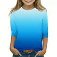 thumbnail image 1 of Efsteb Kids Girls Casual 3/4 Sleeve T Shirts Round Neck Three-quarter Sleeve Tops Summer Comfy Cute Gradient Color Loose Tee Shirt(Blue,9-10 Years ), 1 of 5