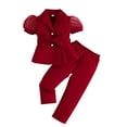 thumbnail image 1 of Efsteb Kids Girls Clothes Sets Solid Color Short Sleeved Mesh Suit Jacket Elastic Waist Long Pants Two-piece Set (Red,6 Years), 1 of 2