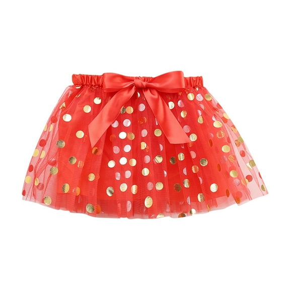 Efsteb Kids Girls Dance Tutu Skirt Elastic Waist Dots Print Dance Skirts Princess Dress (Red,3 Years)