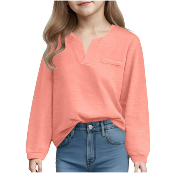 Efsteb Kids Girls Long Sleeve Shirts Kids Crew Neck Long Sleeve T Shirts Soft Comfy Casual Loose Solid Color Graphic Tee Pullver (Pink,11 Years)