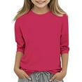 thumbnail image 1 of Efsteb Kids Girls Round Neck 3/4 Sleeve Tops Summer Comfy Cute Solid Color Loose Casual Blouses(Hot Pink,7-8 Years ), 1 of 5