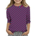 thumbnail image 1 of Efsteb Kids Girls Shirts 3/4 Sleeve Loose Casual Summer Round Neck Three-quarter Sleeve Tops Comfy Cute Striped Print Blouses(Purple,3 Years ), 1 of 4