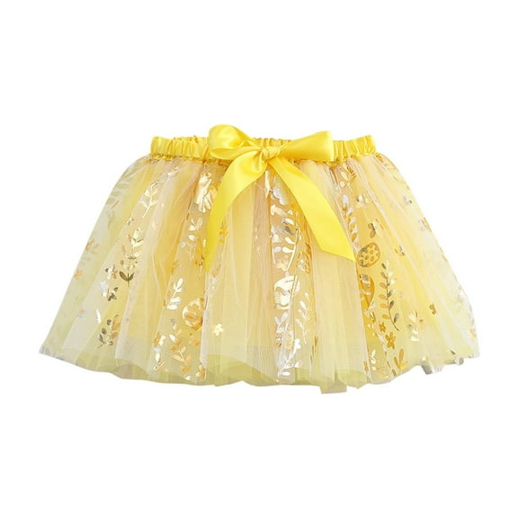 Efsteb Kids Girls Tulle Tutu Skirt Cute Birthday Layered A-Line Tulle Skirt Princess Dance Dress (Yellow,3 Years)