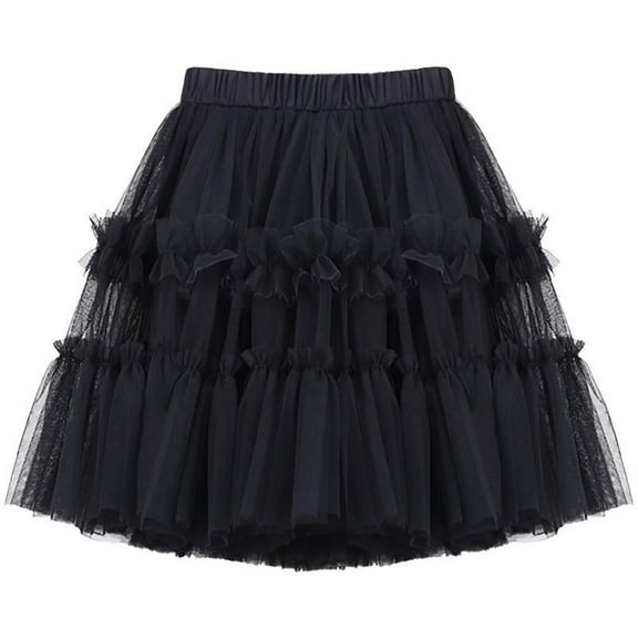 Efsteb Kids Girls Tutu Skirts Layered Princess Dresses Ruffle Tutu Skirts Soft Birthday A-Line Skirts (Black,13 Years)