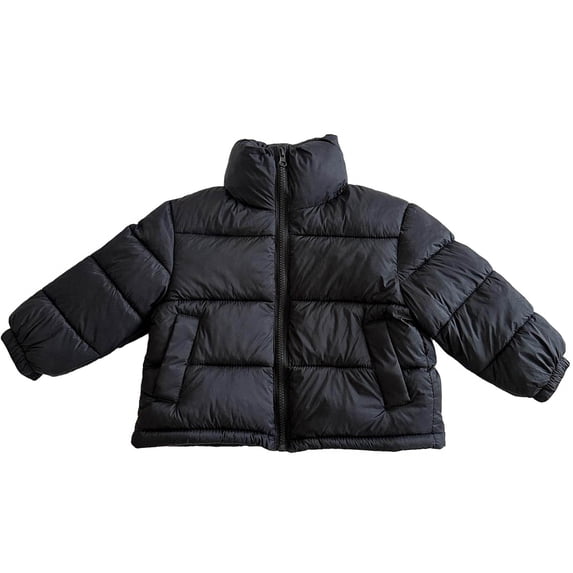 Efsteb Kids Quilted Puffer Jacket Full Zip Stand Collar Warm Winter Outerwear Outdoor Down Coats for Girls Boys (Black,1 Years)