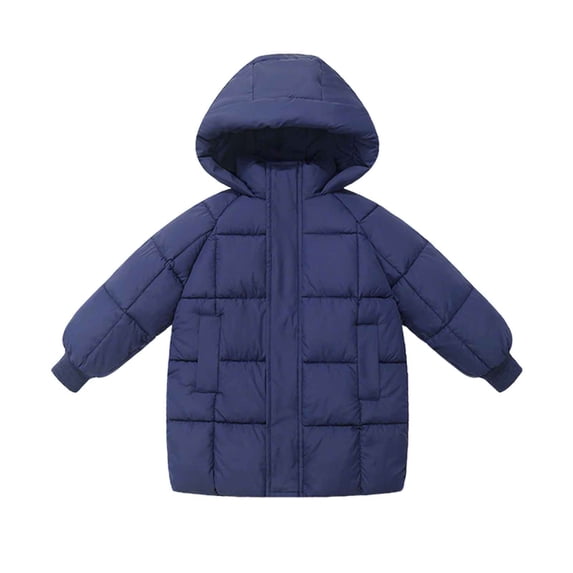 Efsteb Kids Stand Collar Hooded Parka Puffer Jacket Winter Knee Length Wa𝐭erproof Coat Boys Girls Warm Casual Outwear (Navy,4 Years)
