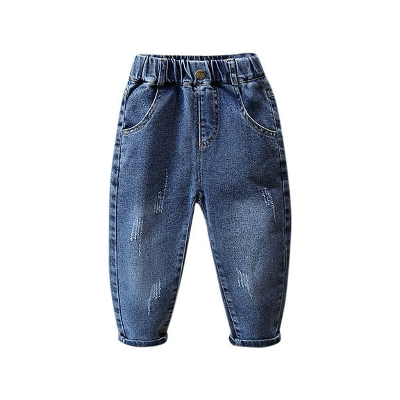 Efsteb Kids Toddler Boys Girls Jeans Elastic Waist Casual Loose Straight Trousers Comfy Denim Pants (Blue,5 Years)