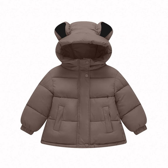 Efsteb Kids Toddler Boys Girls Winter Coats Cute Bear Ear Hooded Puffer Jacket Winter Warm Windproof Padded Coat (Brown,3 Years)