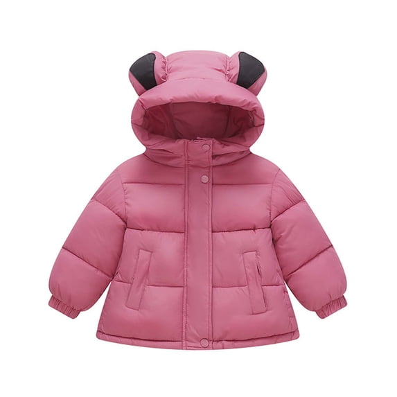 Efsteb Kids Toddler Boys Girls Winter Coats Cute Bear Ear Hooded Puffer Jacket Winter Warm Windproof Padded Coat (Pink,1 Year)