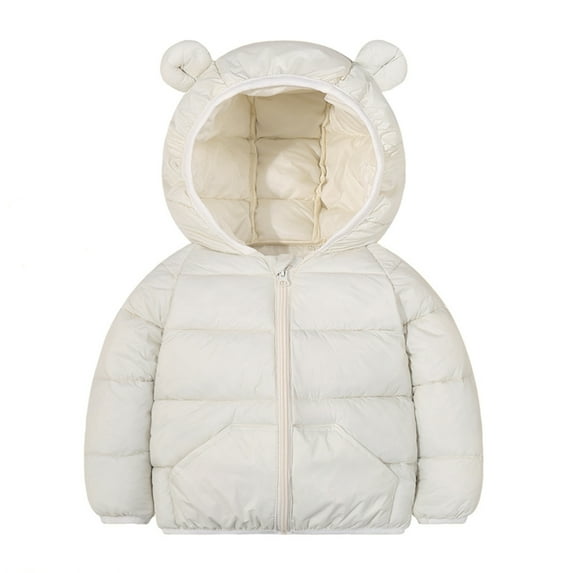 Efsteb Kids Toddler Boys Girls Winter Warm Coats Puffer Padded Jacket Long Sleeve Cute Bear Ear Hooded Down Jacket Outerwear (White,6 Years)