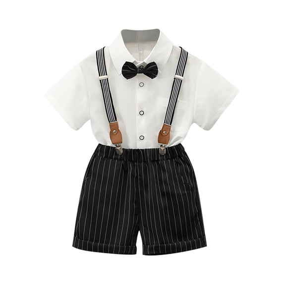 Efsteb Kids Toddler Boys Outfits Sets Formal Gentleman Short Sleeve Button Suits Bow Tie Formal Summer Toddler Clothes (White,6 Years)