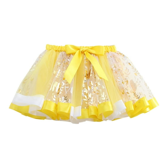 Efsteb Kids Toddler Girls Soft Tutu Skirt Layered Cute Color Block Tutu Skirts Birthday Princess Dance Dress Skirt (Yellow,3 Years)