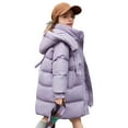 thumbnail image 1 of Efsteb Kids Warm Puffer Jacket Winter Long Windbreaker Puffer Coat Hooded Quilted Down Coats Girls Comfy Zipper Outerwear (Purple,5-6 Years), 1 of 8