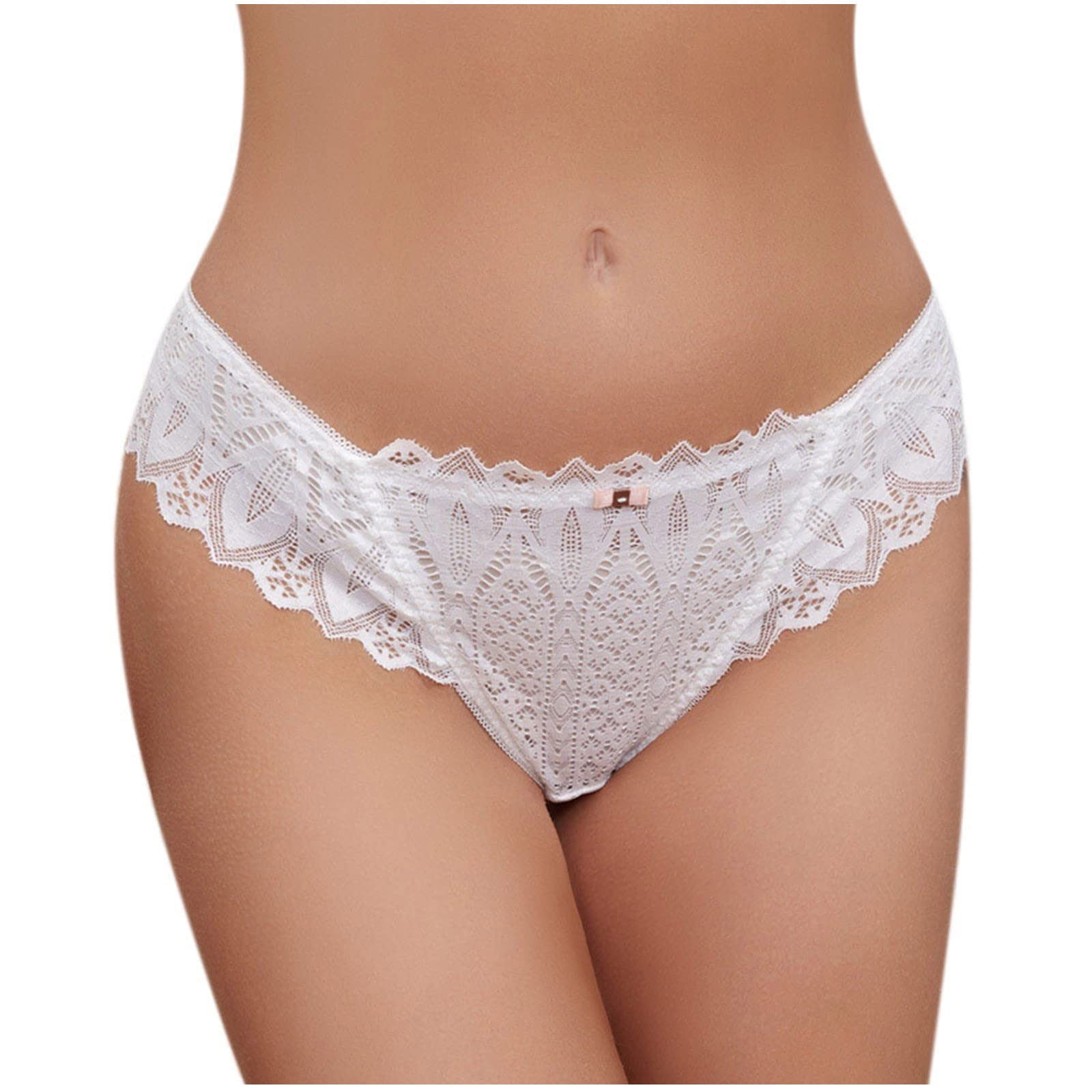 Efsteb Lace Thongs for Women Sexy Low Waist Briefs Sexy Comfy Panties Lace  Flowers Crochet Lace Panties G Thong Lingerie Transparent Ropa Interior  Mujer Breathable Underwear White 
