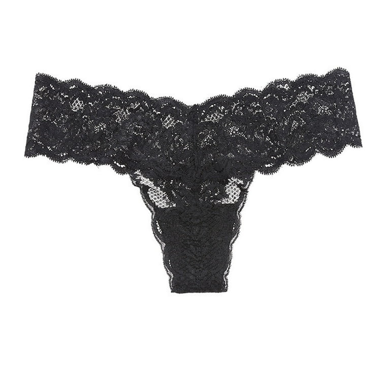 Efsteb Lace Thongs for Women Sexy Transparent Low Waist Briefs Lingerie  Breathable Underwear Ropa Interior Mujer Sexy Comfy Panties G Thong Black 