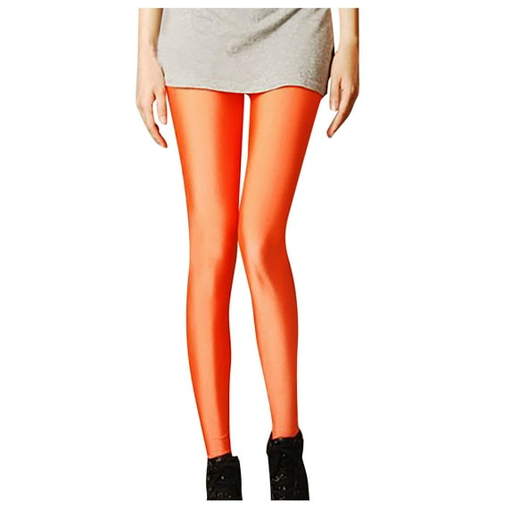 Efsteb Leggings for Women Casual Comfort High Waisted Elasticity Ninth Pants Show Thin Leggings Tummy Control Orange XL