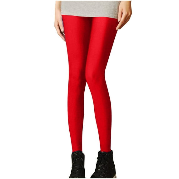 Efsteb Leggings for Women Casual Comfort High Waisted Elasticity Ninth Pants Slim Candy Color Fluorescent Leggings (A-Red,L)
