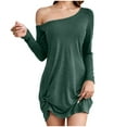 thumbnail image 1 of Efsteb Lightweight Dresses for Women Casual Off Shoulder Dress Loose Fit Long Sleeve Tee Shirt Dress Beach Sundress (Green,M), 1 of 6