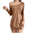 thumbnail image 1 of Efsteb Lightweight Dresses for Women Casual Off Shoulder Dress Loose Fit Long Sleeve Tee Shirt Dress Beach Sundress (Khaki,L), 1 of 6