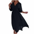 thumbnail image 1 of Efsteb Lightweight Dresses for Women Chiffon Wrap V Neck Puff Sleeve Dress Casual A-Line Layered Flowy Wedding Guest Midi Dresses (Black,S), 1 of 5