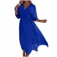 thumbnail image 1 of Efsteb Lightweight Dresses for Women Chiffon Wrap V Neck Puff Sleeve Dress Casual A-Line Layered Flowy Wedding Guest Midi Dresses (Blue,M), 1 of 5