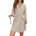 thumbnail image 1 of Efsteb Lightweight Womens Robes Bandage Dress Nightgowns Robes Long Sleeve Clothes Comfy Sleepwear Loose Solid Color Fall Fashion Nightgown Homewear (Khaki,S), 1 of 8