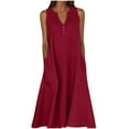 thumbnail image 1 of Efsteb Linen Dresses for Women Plus Size Button V Neck Sleeveless Tank Dress Casual Cotton Loose Long Dress with Pockets (Wine,M), 1 of 5
