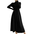thumbnail image 1 of Efsteb Long Sleeve Dress For Women Midi Dress Fall Rib Knit Turtleneck A Line Soft Flowy Swing Dresses with Pocket Casual Trendy (Black,Free Size), 1 of 3
