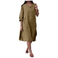 thumbnail image 1 of Efsteb Long Sleeve Dress for Women Cotton Linen Plus Size Maxi Dress Crewneck Button Casual Vacation Shirt Dress with Pockets (Brown,XXXL), 1 of 7