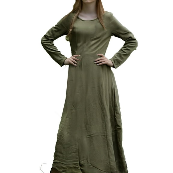 Efsteb Long Sleeve Dresses for Women Casual Round Neck Solid Long Dress Fashion Vintage Dresses (Green,XXXXXL)