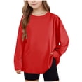thumbnail image 1 of Efsteb Long Sleeve Shirts for Girls Solid Color Casual Comfy Loose Tunic Tops Soft Crew Neck Long Sleeve for Parties（Red，10 Years）, 1 of 8