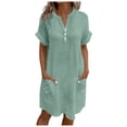 thumbnail image 1 of Efsteb Loose Fitting Dress Womens Dresses Cotton Short Sleeve V Neck Button Knee Length Solid Color Casual Clothes with Pocket (Mint Green,S), 1 of 5