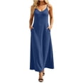 thumbnail image 1 of Efsteb Loose Fitting Dresses for Women Spaghetti Strap Ribbed Knit Maxi Dress Sleeveless V-Neck Casual Stretchy Comfortable Summer Sundress with Pockets (Blue,L), 1 of 7