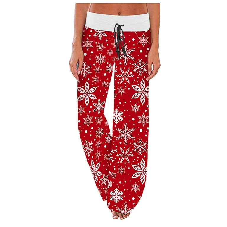 Efsteb Lounge Pants Women Christmas Pants Winter Plus Size Elastic Waist Wide  Leg Sweatpants Xmas Elk Snowflake Loose Drawstring Pants Red L 
