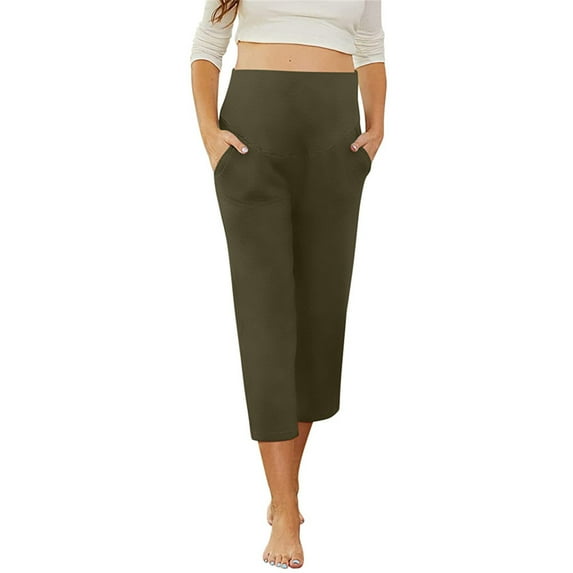 Efsteb Maternity Shorts for Women Maternity Capris Yoga Pregnancy Short Pants Soft Joggers Casual Bottoms with Pocket (Army Green,M)