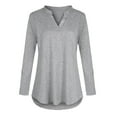 thumbnail image 1 of Efsteb Maternity Tops Clearance Womens Breastfeeding Nursing Clothes Long Sleeve V Neck Buttons Roll Up Sleeve Tops Solid Color Pregnant Tunic Tops Gray M, 1 of 9