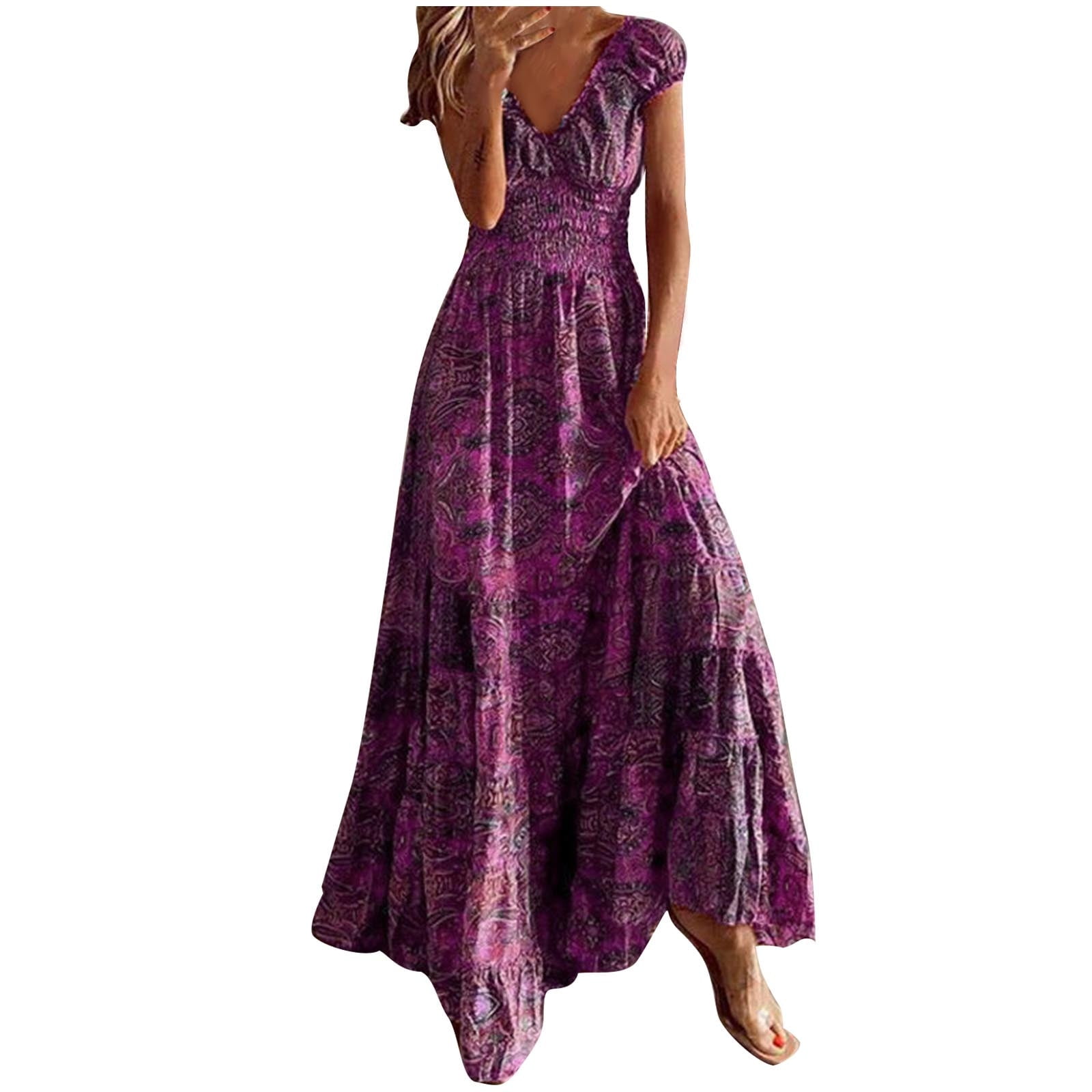 BAPYZ Casual Chiffon Dress for Middle-Aged Women Cocktail Short Sleeve  Beach Women's Dress Purple Dresses (Color : Purple, Size : XL Code) :  : Clothing, Shoes & Accessories