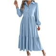 thumbnail image 1 of Efsteb Maxi Dress for Women 2025 Long Sleeve Lapel V Neck A Line Ruffle Dress Elegant Tiered Cocktail Party Dresses (Light Blue,XL), 1 of 8